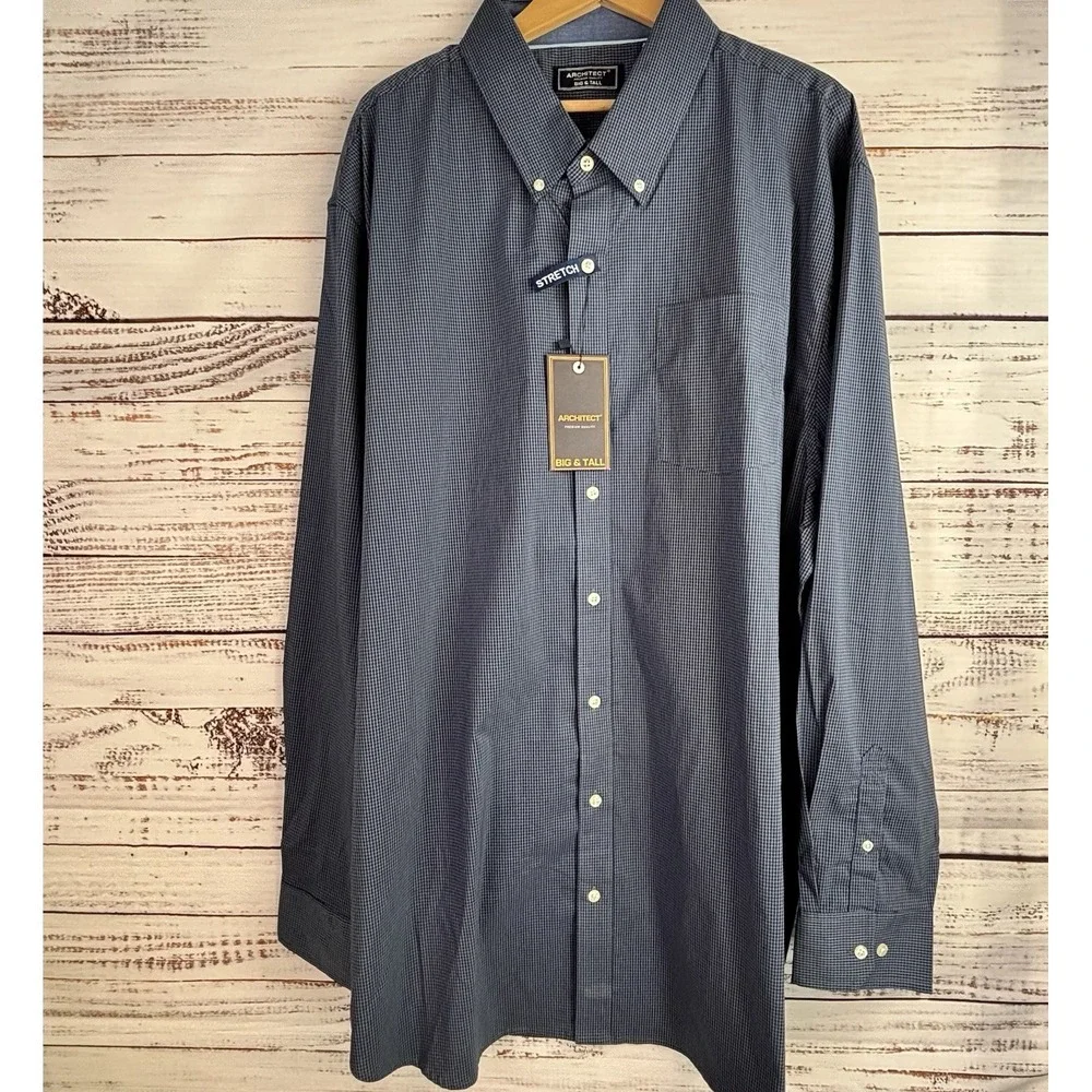 Architect Button-Down Shirt Blue Micro Check Big and Tall 3XLT NWT‎